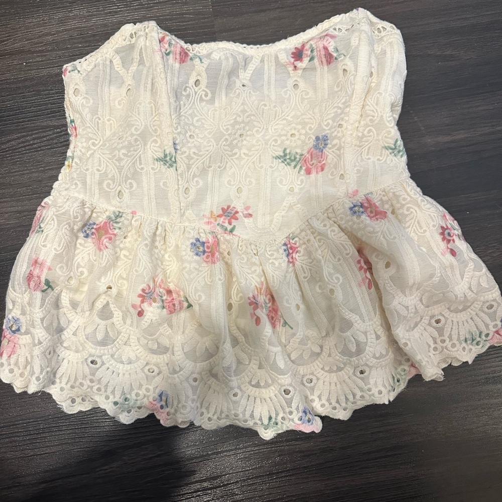Strapless floral and lace top
